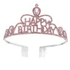 Diadema de Corona de Cumpleaños Feliz Cumpleaños Europea y Americana Tocado de Cristal Accesorios para el Cabello Suministros para Fiesta de Cumpleaños