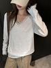 Camisa de Algodão Puro com Renda Coreana para Mulheres no Outono e Inverno, Solta e Ajustada, Top Branco de Manga Longa de Alta Qualidade para Usar por Baixo e por Cima