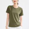 Camiseta Ligera de Tencel Lino Hombro Ancho Cuello Redondo Manga Corta para Mujer Color Sólido Simple Versátil Top Verano Mujer 1688