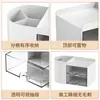 Organizador de Mesa Criativo Transparente Tipo Gaveta Grande Capacidade Porta-Canetas Decoração Material de Escritório Armazenamento Caixa para Crianças e Estudantes