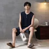 Modal2026 Novo Estilo Masculino Verão Colete Sem Manga Calça Curta Fina Conjunto de Duas Peças para Casa