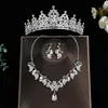 Conjunto de três peças de tiara de coroa, acessório de cabelo, colar, brincos, tiara de coroa de princesa noiva, acessórios para vestido de noiva