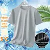 Comércio Exterior Transfronteiriço Verão 2026 Seda de Gelo Masculina Gola Redonda Manga Curta Fina Respirável Manga Meia Manga Tamanho Grande Top Camiseta de Malha