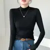 Camiseta Base Versátil de Color Sólido H393 con Cuello Alto Medio para Mujer, Camiseta de Manga Larga Cálida para Otoño e Invierno, Top Ajustado de Cuello Medio