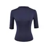 Camiseta Gola Alta Manga Cinco Pontos Slim Fit Simples para Mulheres Verão Afinando Cintura Marcada Top com Temperamento que Rejuvenesce Estilo Hot Girl Europeu e Americano