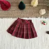 Saias para Meninas Outono e Inverno Novo Estilo Saia Xadrez Vermelha Infantil Saia Plissada Lã Saia Curta