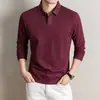 Camiseta de manga larga para hombre de algodón con tejido de canalé de 260 g, nuevo estilo otoño 2026, cuello camisero, color liso, polo casual para hombre