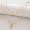Joyería Transfronteriza Diseño Sencillo de Nicho Cadena para Clavícula Collar Geométrico Perla de Imitación Collar de Apilamiento Retro