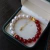 Diseño Nuevo Vintage Estilo Real Ágata Roja Perla Natural de Agua Dulce Pulsera Rojo del Sur de Alta Gama Pulsera de Lujo Ligero para Mujeres