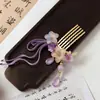 Nuevo Peine para el Cabello con Borla de Flor Púrpura China Adorno de Estilo Antiguo para Mujer Pasador Hanfu Qipao Accesorios para el Cabello Venta al por Mayor