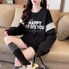 Diseño de Industria Pesada Xiaozhong Otoño e Invierno Simple Elegante Estampado de Letras Diseño de Costura Oversize Forro Polar Engrosado Sudadera