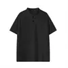 Camisa Blanca y Gris con Cuello Henry de Manga Corta para Hombres y Mujeres, Camisa Estilo Americano con Hombro Derecho y Mangas Cortas