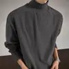 Camiseta Masculina De Rong Simples Americana Gola Meia-Alta Outono Inverno Design Desconstruído Dividido Senso de Design Camada Base Top de Manga Longa com Lã dos Dois Lados