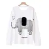 Camiseta de Manga Larga con Estampado de Elefante en Línea Minimalista, Top Redondo de Manga Larga Artístico y Creativo para Mujer