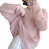 Suéter Pulôver de Lã Bouclé Cor Sólida Gola Redonda Feminino 2025 Outono e Inverno Novo Estilo Loose Coreano Cruzado Estilo Preguiçoso Suéter de Tricô