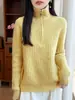 Suéter de punto con cuello de cordón trenzado de doble hebra de siete puntadas 100% lana, con media cremallera, para mujer, jersey grueso y holgado para otoño e invierno