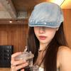 Gorra Delantera de Mezclilla Lavada Vintage Estilo Coreano para Mujer Primavera y Verano Combinación con Todo Cabeza Grande Cara Duchándose Pequeña Uso Inverso Lengua de Pato Sombrero Bailey