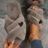 Pantuflas de Algodón de Talla Grande Transfronterizas para Mujer Otoño e Invierno Corazón de Melocotón Hogar Interior Suela Suave Pantuflas de Algodón con Pedrería Pantuflas de Hilo Cruzado para Padre e Hijo