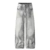 Pantalones de Mezclilla Anchos Lavados con Degradado Resistentes Estilo Punk para Hombre, Moda Callejera Retro Desgastados Casuales Holgados Largos