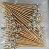 Palitos de Fruta Dourados Galvanizados Descartáveis 100 Peças/Pacote Palitos de Cocktail com Pérola Prateada Decoração de Aperitivo Espetos de Bambu Transfronteiriço