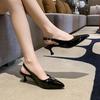 Sandalias de Tacón de Aguja con Punta Afilada 2025 Otoño Nuevo Elegantes Zapatos de Oficina con Hebilla Boca Escotada Talón Descubierto Sandalias de Tacón Alto