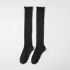 Calcetines de canalé verticales adelgazantes para pantorrilla combinados con botas, estilo JK japonés puro y deseable, calcetines holgados de algodón con encaje para primavera y otoño para mujer