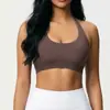 Sujetador deportivo cruzado sin costuras para mujer, que alisa la espalda, de corte ajustado, alta elasticidad, ajustado, con cuello halter, adecuado para correr, fitness y yoga
