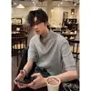 Nueva Camisa Polo de Verano para Hombre Estilo Chino Cuello Henry Manga Corta con Onda Fresca, Camiseta de Punto Estilo Americano, Manga Corta Pesada