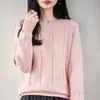 Nuevo suéter de punto de algodón 100% puro con cuello redondo para otoño e invierno para mujer, cálido y grueso, top básico de cuadros de ajuste holgado
