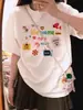 Top con Estampado de Dibujos Animados Color Albaricoque Leche para Mujer Verano Talla Grande Estilo Americano Retro Nicho Manga Corta Agradable a la Piel Algodón Puro Camiseta Versátil