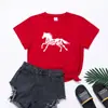 2023 comércio exterior tamanho europeu e americano cavalo casual estampa de grama gola redonda camiseta feminina manga curta