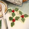 Folhas de Natal com Frutas Vermelhas Enfeites para Árvore de Natal Guirlanda de Natal Acessórios para Guirlanda Frutas Vermelhas Pequenas Artificiais Folhas de Natal