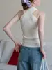 Colete Tricô Gola Halter Cruzado Francês Peça de Roupa Externa Feminina Verão Novo Estilo Emagrecedor Temperamento Valorizador Top Curto