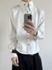 Camisa Listrada de Alta Qualidade com Gola Alta e Ponta, Ajustada para o Trabalho, Elegante Blusa de Manga Longa