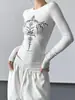 Camiseta Blanca Sexy Cruzada de Manga Corta para Mujer Estilo High Street Americano Otoño e Invierno 2025 Nuevo Top Delgado que Resalta la Cintura