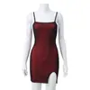 Vestido Sexy de Malla Ajustado al Cuerpo con Abertura en la Cadera Estilo Club Nocturno para Mujer Falda de Tirantes Sexy Europea y Americana para Mujer