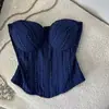 Nueva colección de principios de primavera: un corsé de pescado azul zafiro estampado, elegante y estilizado, de corte ajustado, que realza la figura y es versátil, para mujer