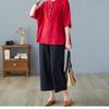 Traje de Verano para Madre de Mediana Edad Talla Grande Camiseta de Manga Corta de Algodón y Lino para Mediana Edad y Ancianos Top Conjunto de Dos Piezas de Verano Ropa de Mujer Estilo Occidental