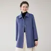Abrigo de lana para mujer, de longitud media, corte holgado, casual, talla grande, de alta gama, con cuello alto, abrigo elegante y sencillo