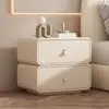 Gabinete de noche estilo crema para dormitorio, mesa de noche para el hogar, gabinete de almacenamiento de cuero de lujo ligero de alta gama, mesa de noche sin instalación