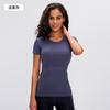 Primavera Nuevo Europeo y Americano Skinny Alto Deportivo Ocio Camiseta de Manga Corta Cuello Redondo para Mujer para Correr Fitness Yoga