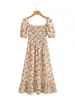 Ahora 2024 vestido de verano para mujer estilo europeo y americano con cuello cuadrado estampado de flores de manga corta 23030
