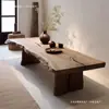 Mesa de jantar grande em madeira maciça com textura natural desgastada estilo wabi-sabi, mesa de centro estilo japonês, mesa de centro de designer criativo
