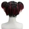 Comercio Exterior Europeo y Americano Nuevo Artículo Transfronterizo Más Vendido Peluca Corta Negra y Roja Resaltada para Cosplay de Anime con Flequillo y Doble Cola de Caballo Fibra Sintética