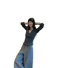 Suéter tejido de color liso con cuello en V, estilo suave para mujer, versátil camisa base de ajuste ceñido para otoño e invierno, elegante top de manga larga