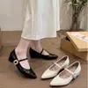Aumento de Altura Interna 5cmSapatos Mary Jane Retrô com Padrão de Pedra, Bico Fino, Boca Rasa, Sola Reta, Sapatos Femininos