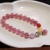 Pulseira de Cristal de Morango Natural Joias com Contas para Mulheres, Pedra da Lua, Ágata Vermelha, Quartzo Rutilado Dourado, Kunzita, Pulseira de Ágata Fonte de Sal Atacado