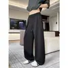Calças de moletom casuais elásticas de cintura alta estilo retrô americano para homens, outono, tamanho grande, modernas, soltas, para jovens, com barra curva drapeada