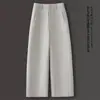 Calça de Terno Azul Marinho Calça Cimitarra Feminina Outono 2025 Nova Caimento Casual Cropped Reta Perna Larga Calça Foice