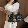 Bolso bandolera de gran capacidad para baguette con cinturón, textura vintage, piel de cera de aceite, color sólido, moda de primavera 2026 nuevo para mujer